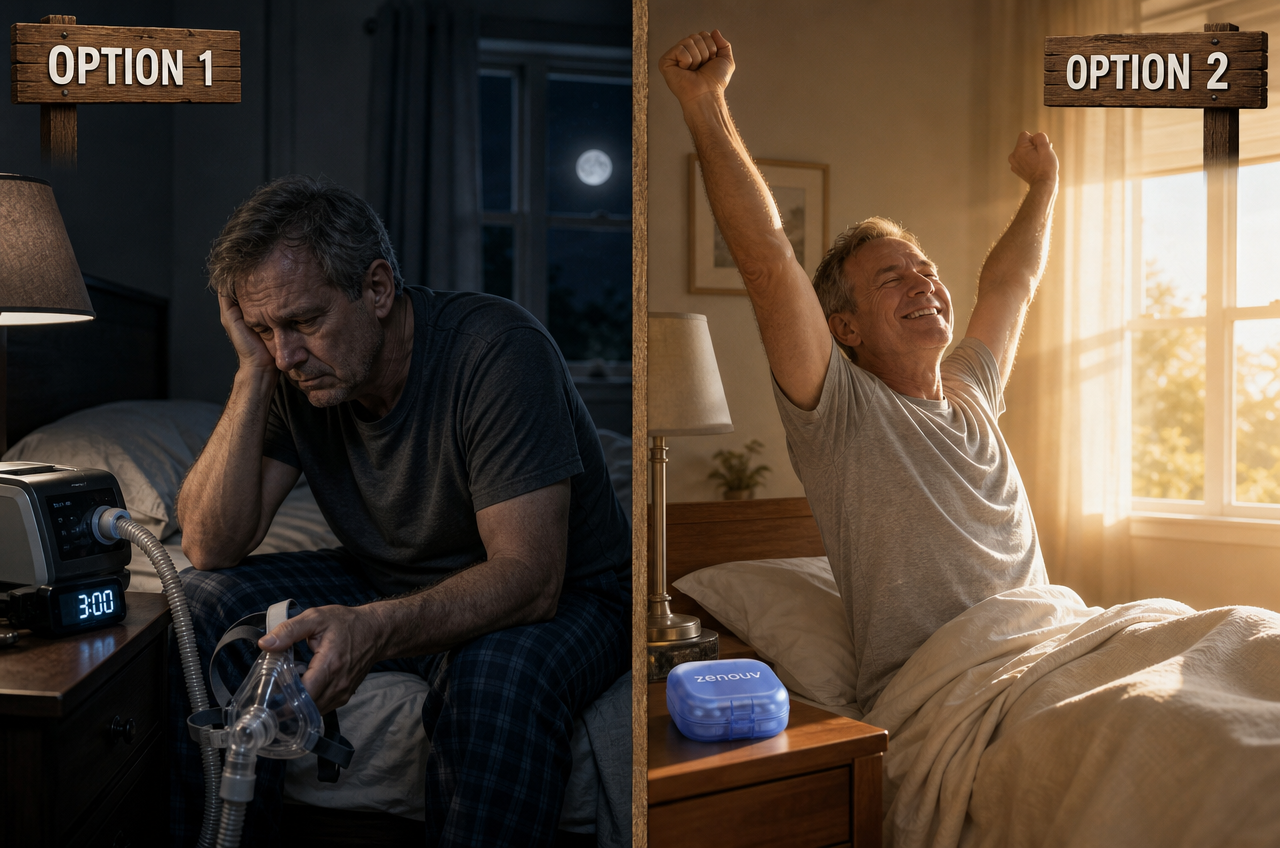 Option 1: keep struggling on CPAP at night. Option 2: wake up stretching and rested in the morning with Zenouv